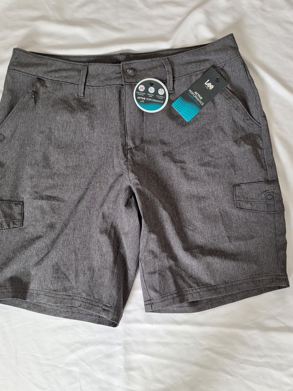 NWT Lee Womens Gray Active Performance Shorts With Front Pockets 10 Medium